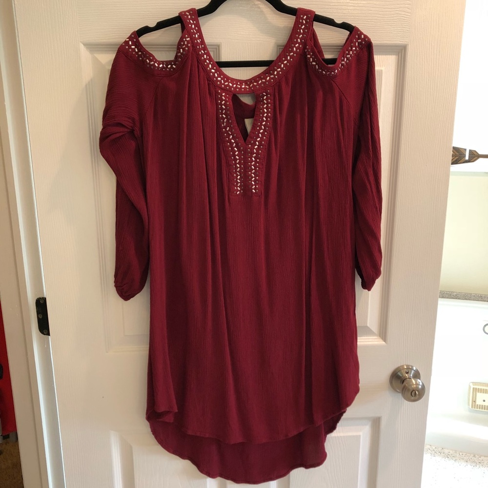 Maroon Cold Shoulder Tunic